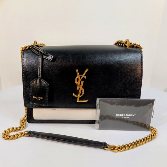 Yves Saint Laurent (YSL) Sunset Black and White Calfskin Shoulder Bag - Picture 3 of 16